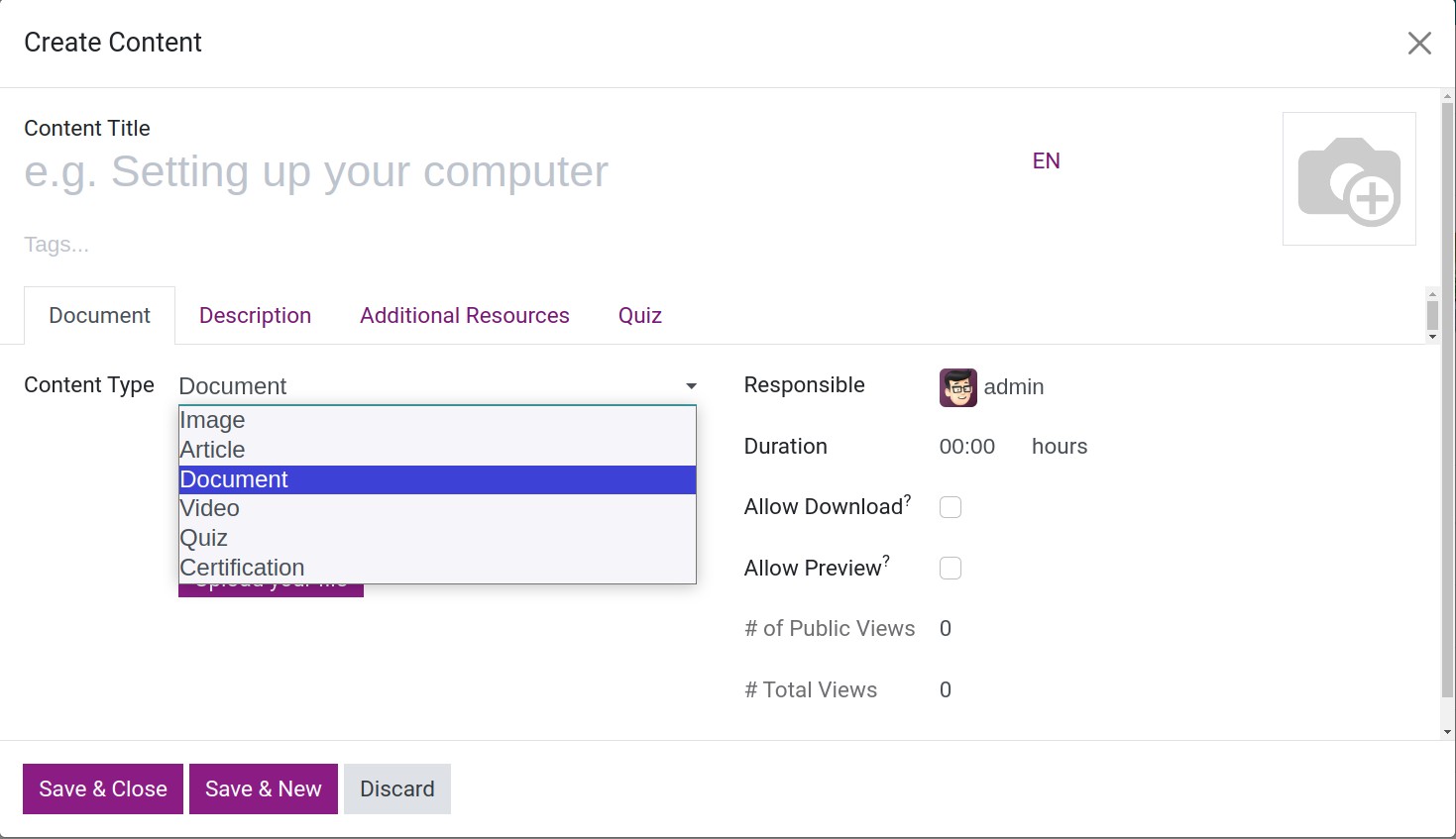 Content of e-Learning course