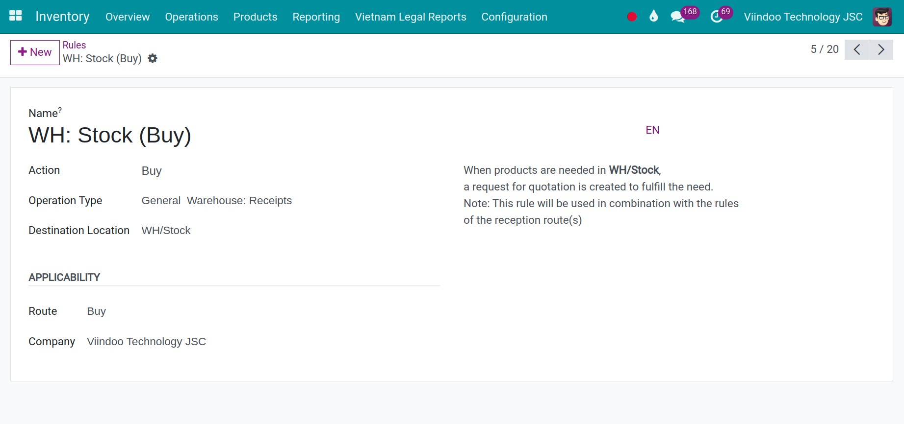 Corresponding Supply method Inventory Viindoo
