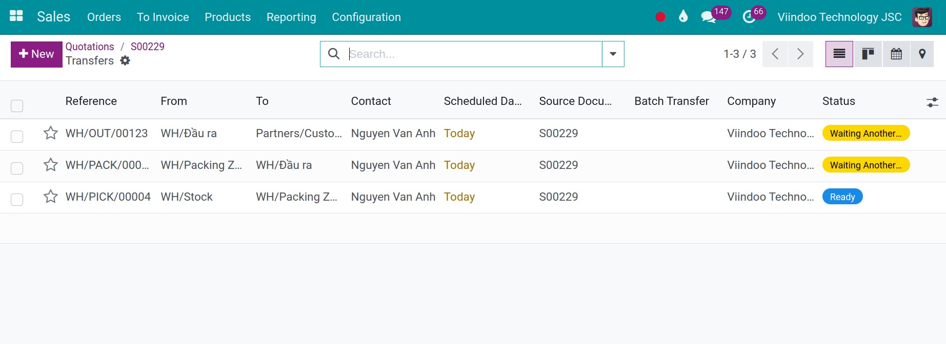 Three step delivery flow in Viindoo