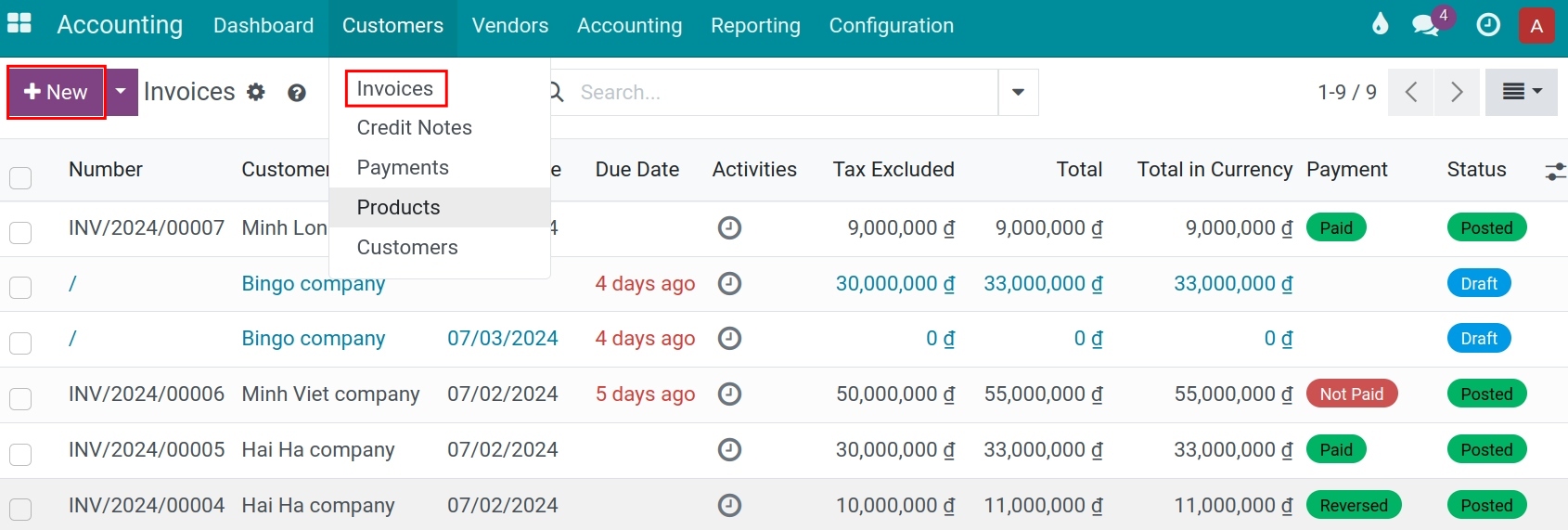 Steps to create invoice from Viindoo Accounting app