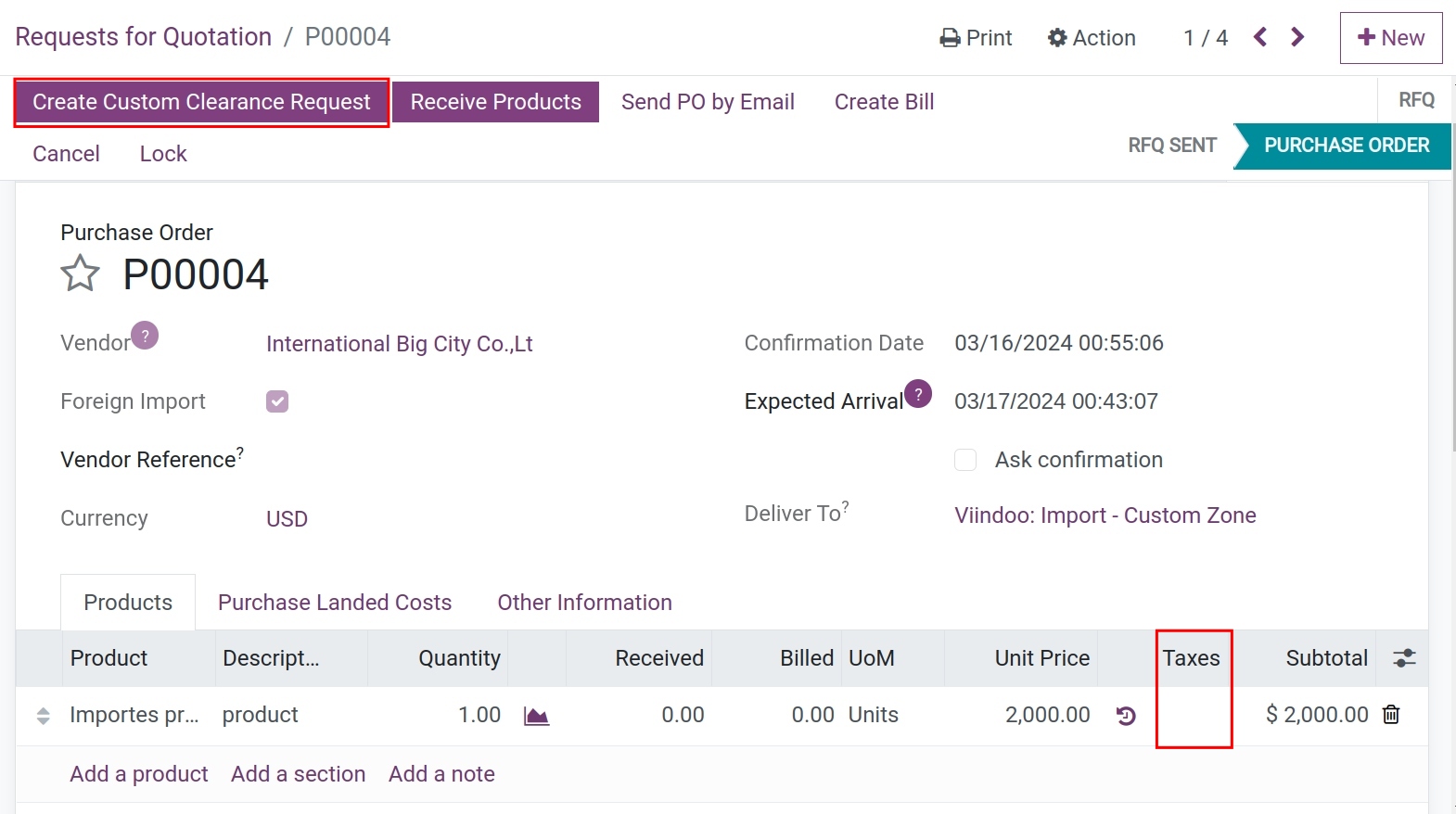 Create custom clearance request - Viindoo Foreign trade app