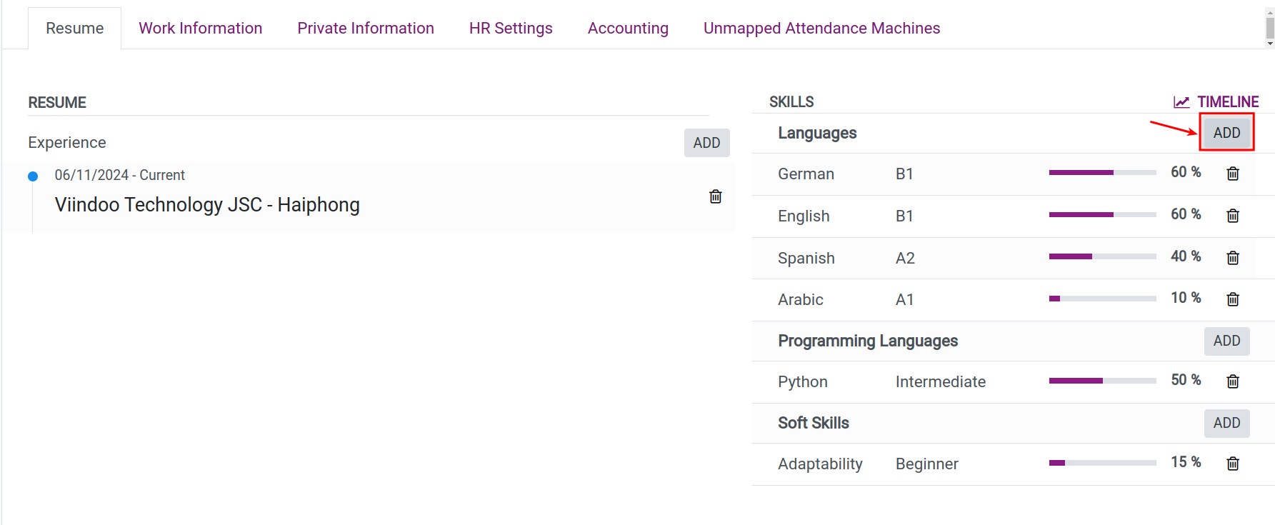 Add new skills on employee profile