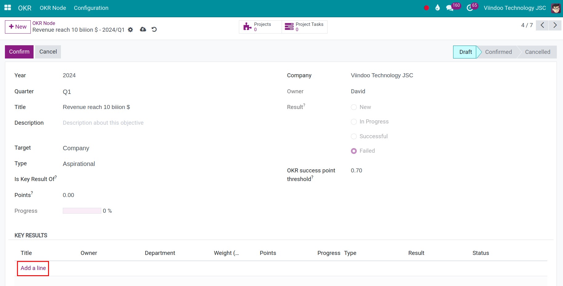 Add a key result on Viindoo OKR