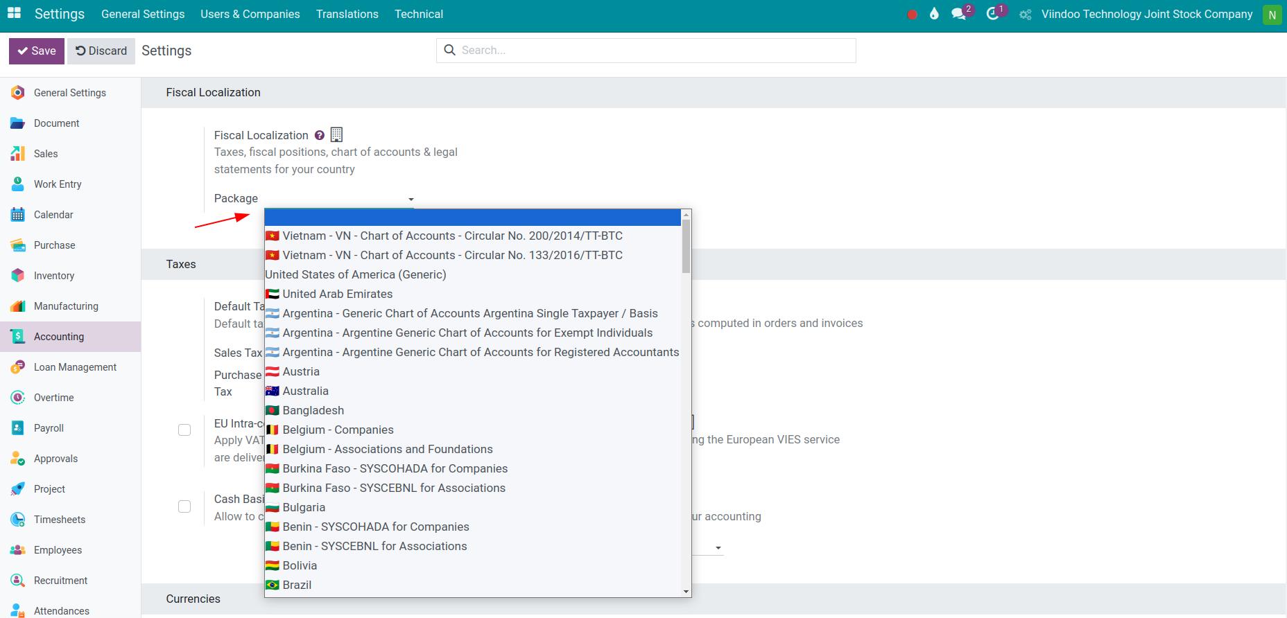 Configuring chart of accounts in Viindoo