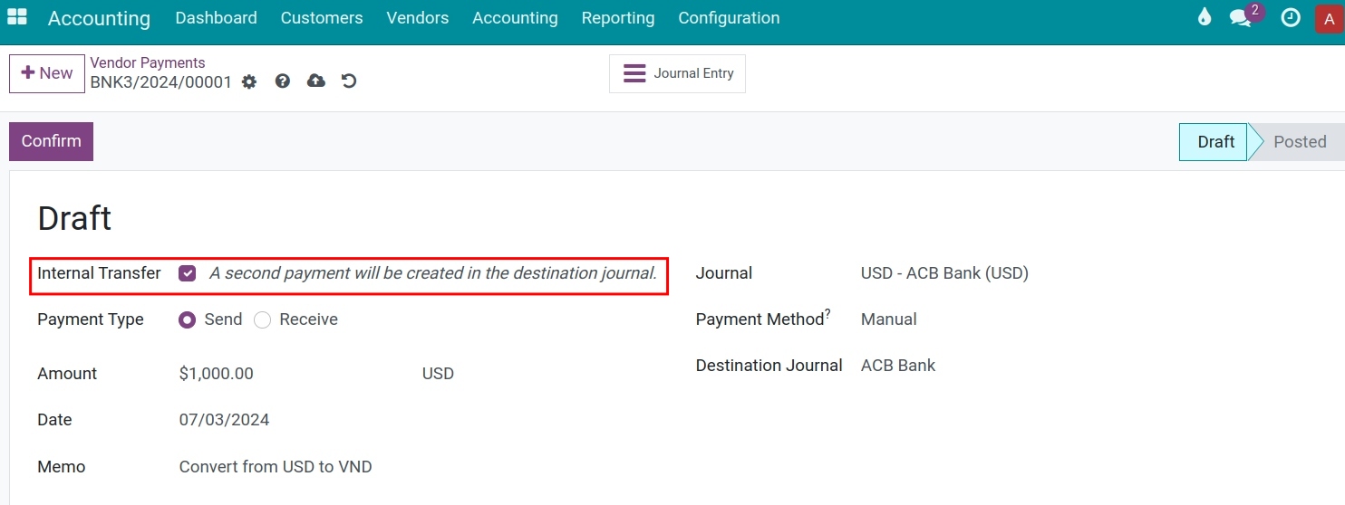 Notification of the related entry creation in the destination journal