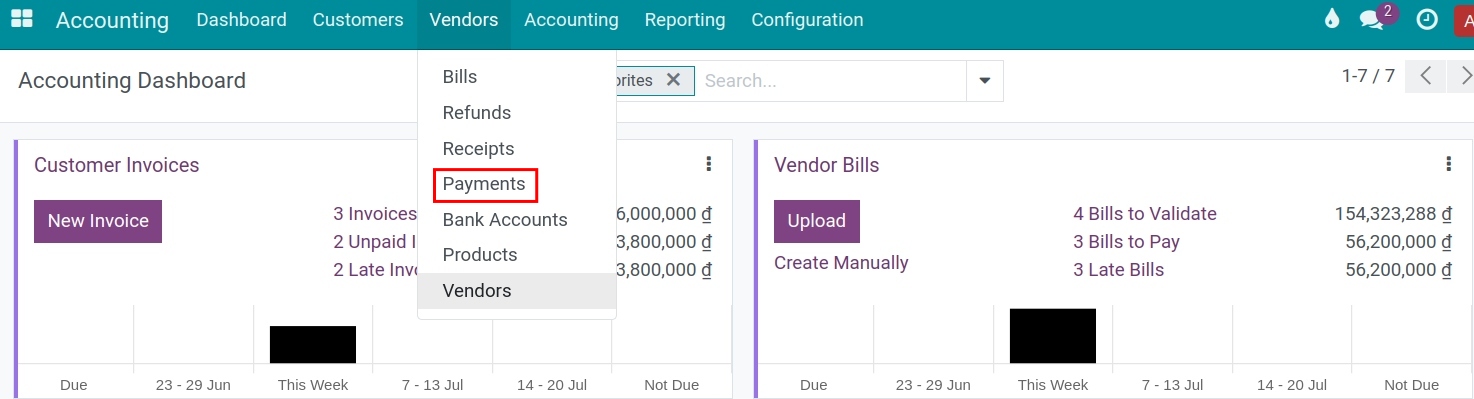 Enter payment from Vendors menu