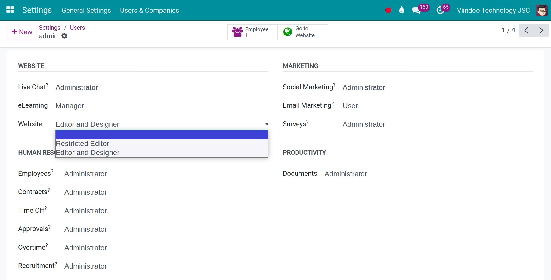 Access right in Viindoo Website
