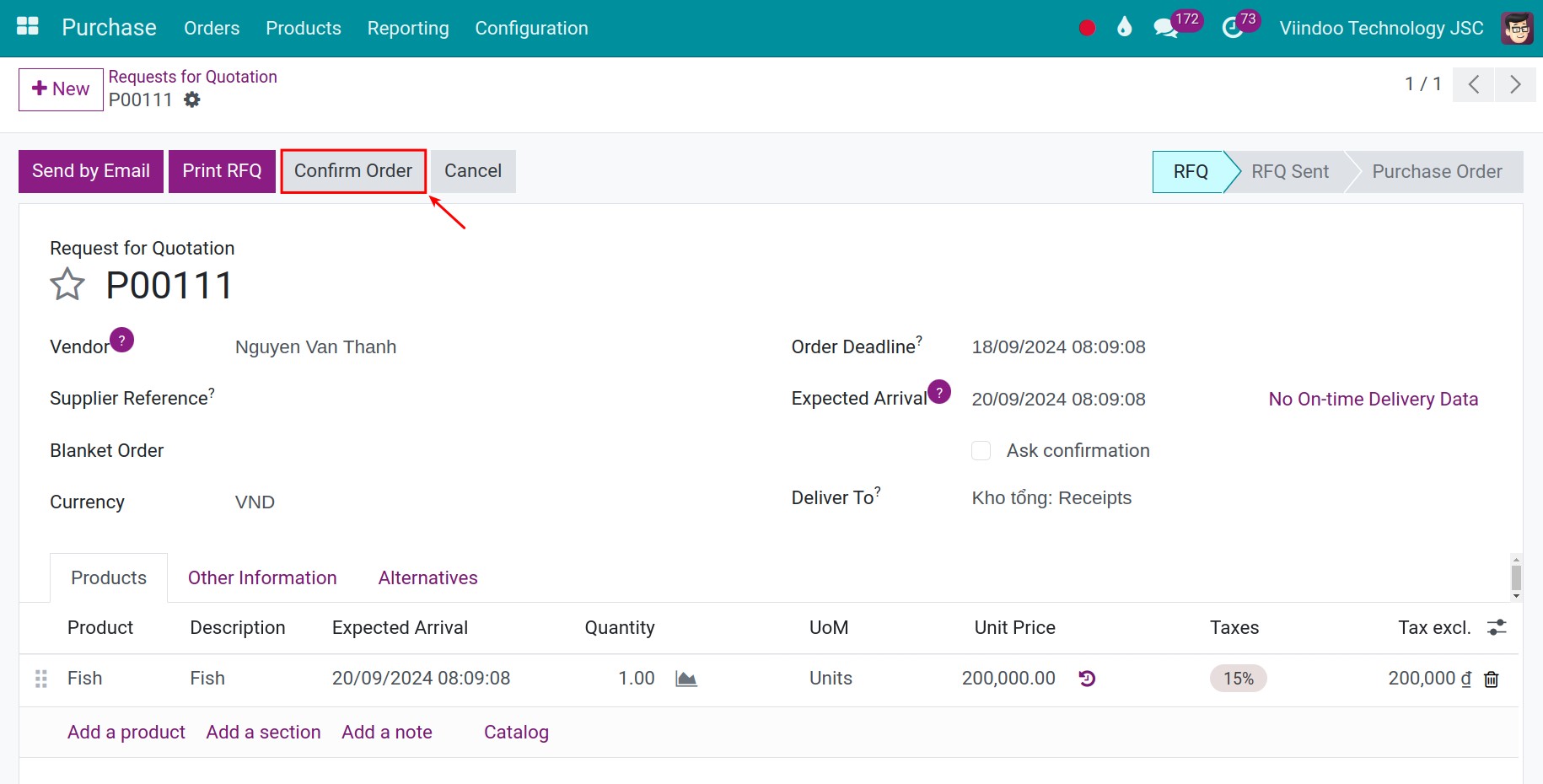 Confirm purchase order from the vendor