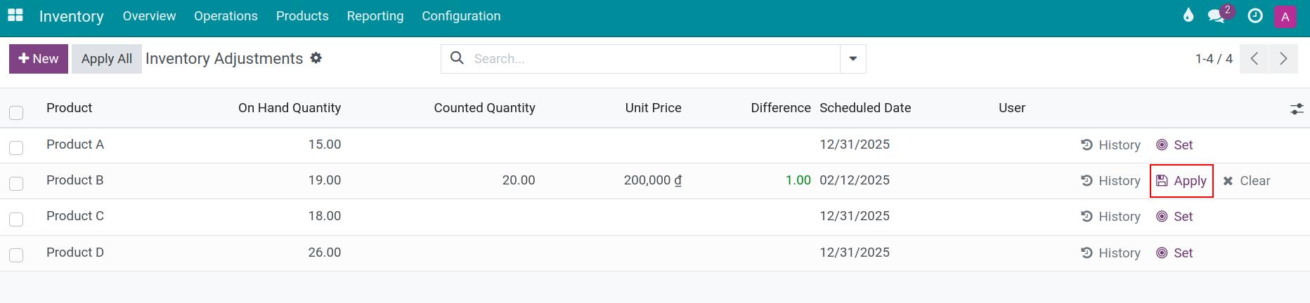 Input backdate stock in Viindoo