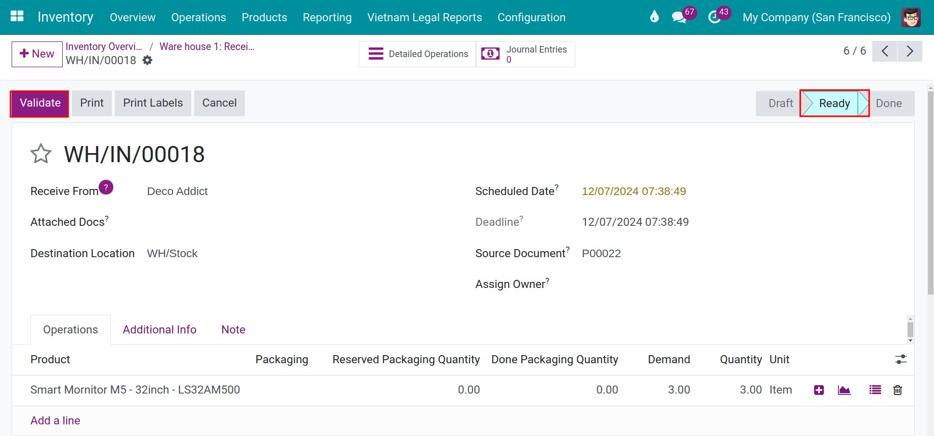 Validating the receipt with one step
