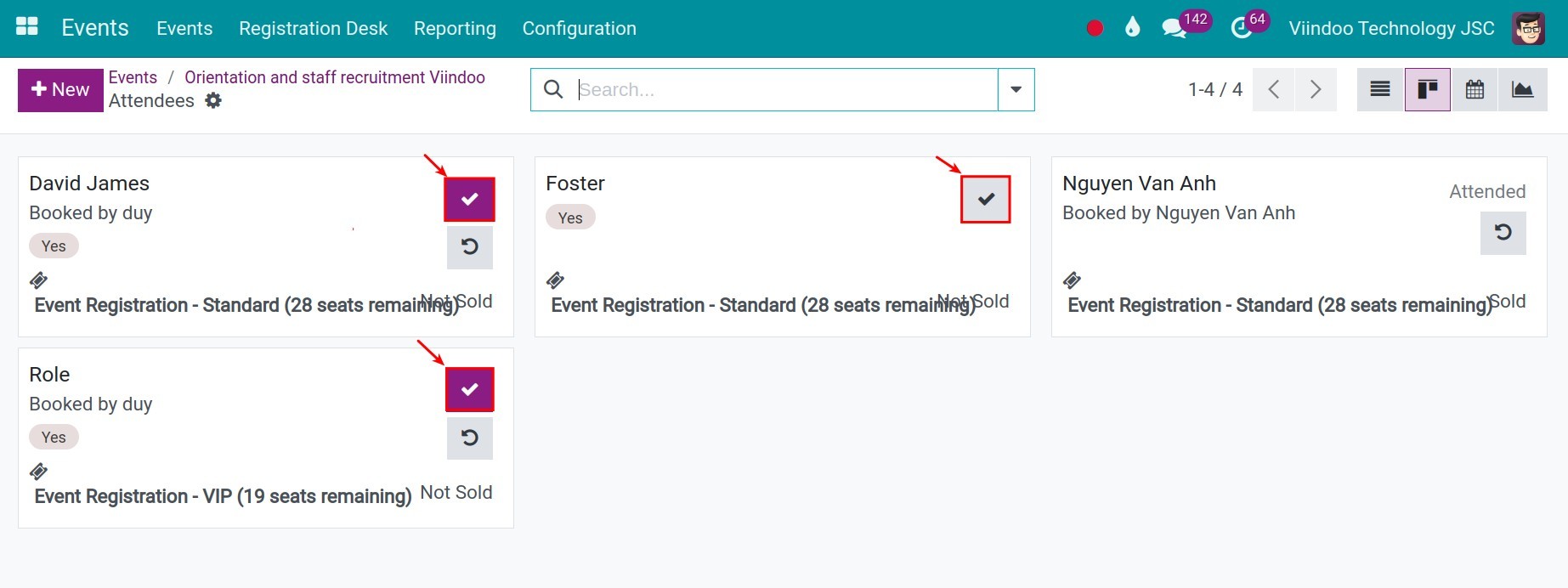 Confirm attendees on the kanban view