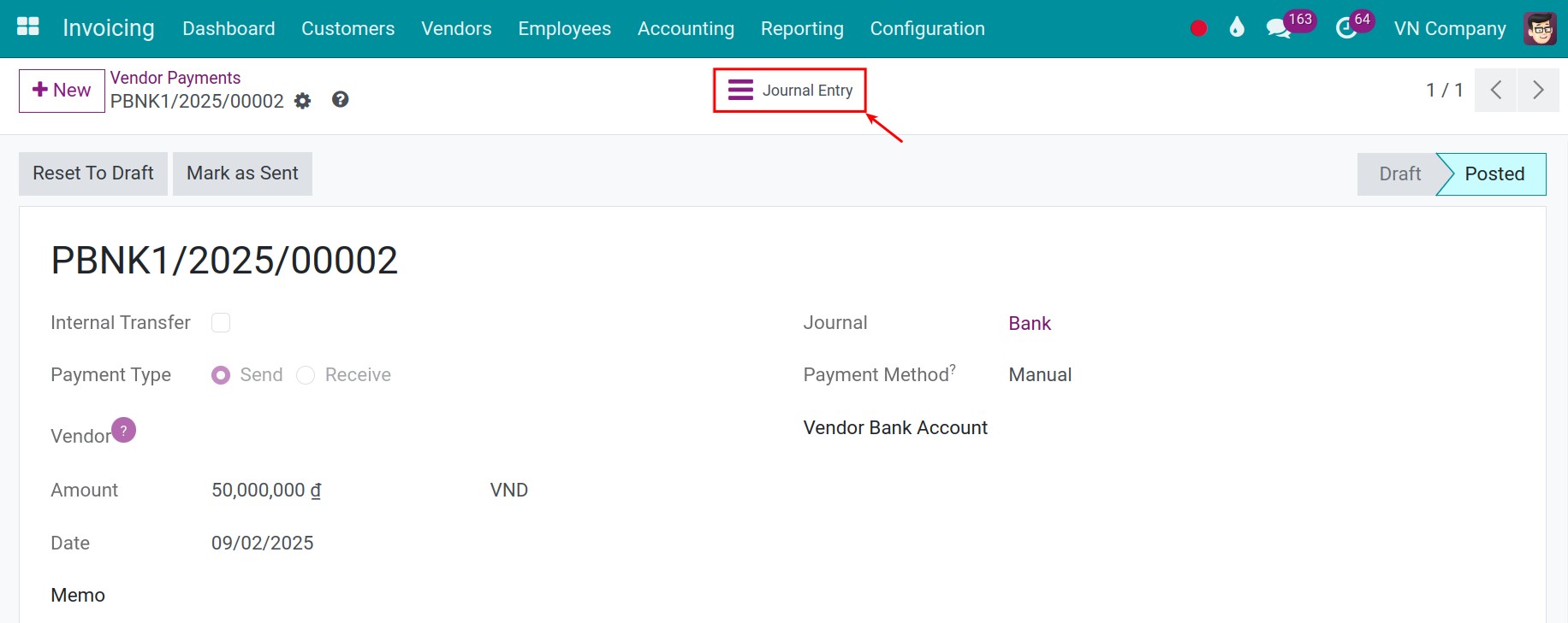 Confirm salary payment - Viindoo Accounting