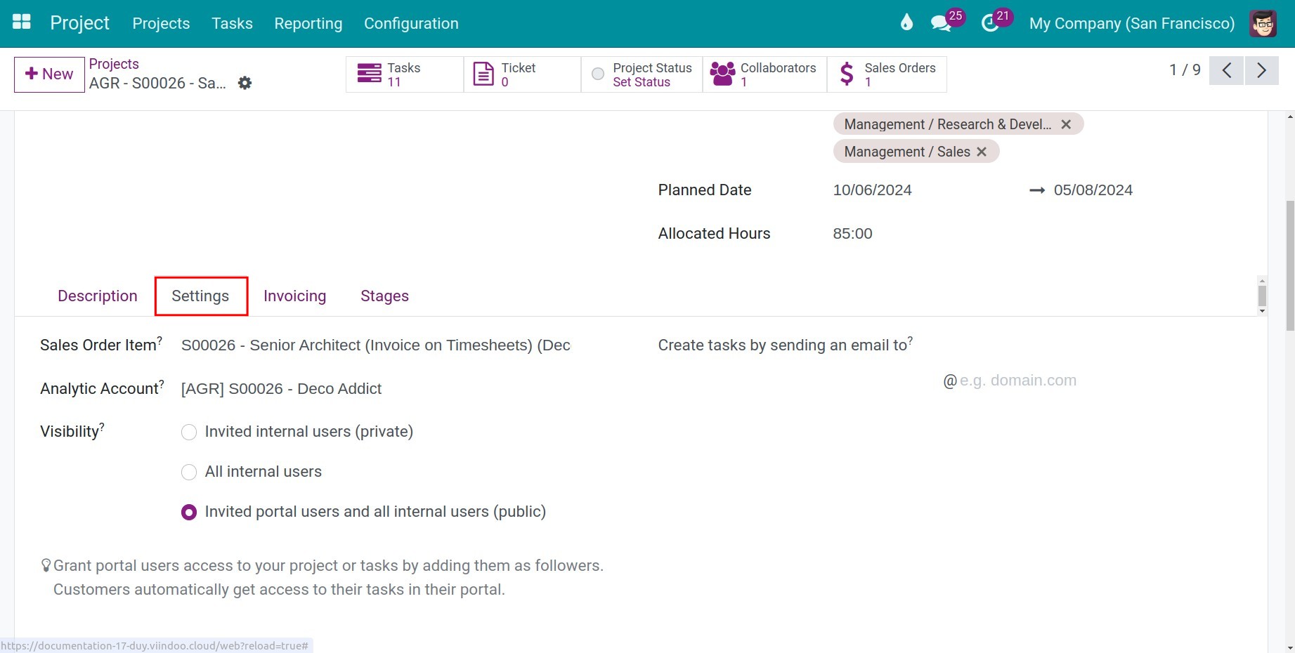 Project Information configuration Viindoo