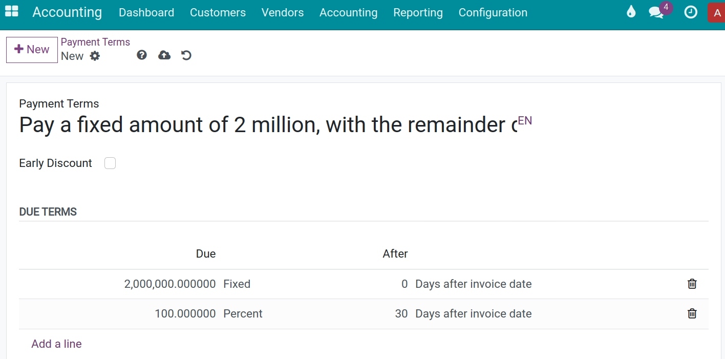 Fixed amount terms - Viindoo Accounting