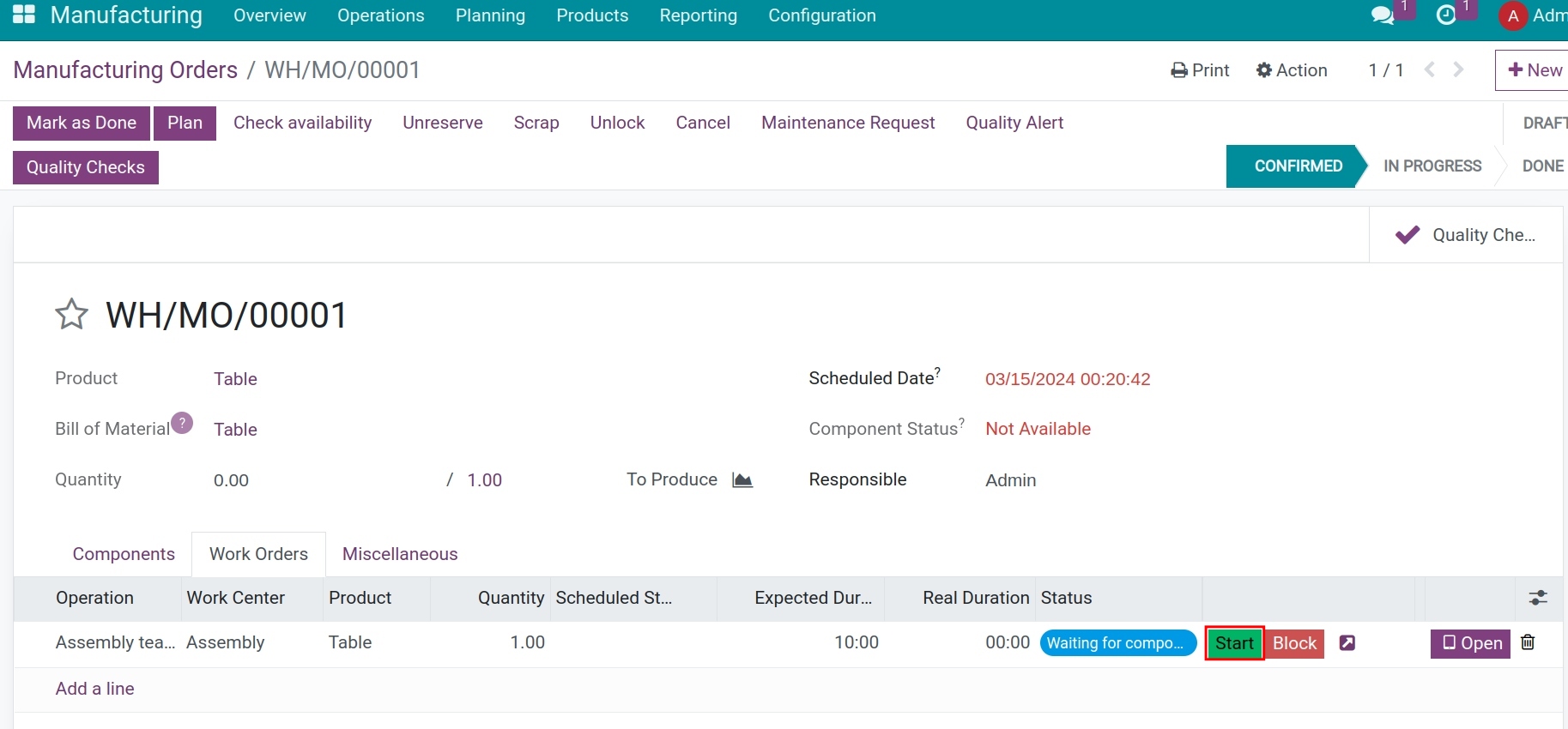 Start manufacturing after passing the quality check