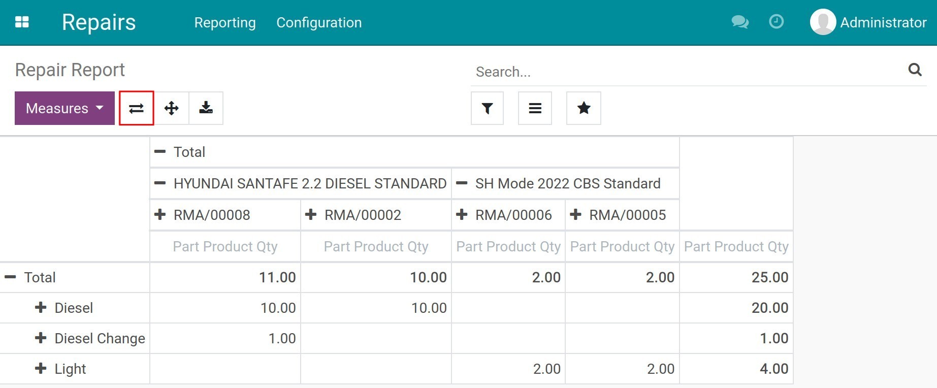 Switch criteria on columns and rows of the report