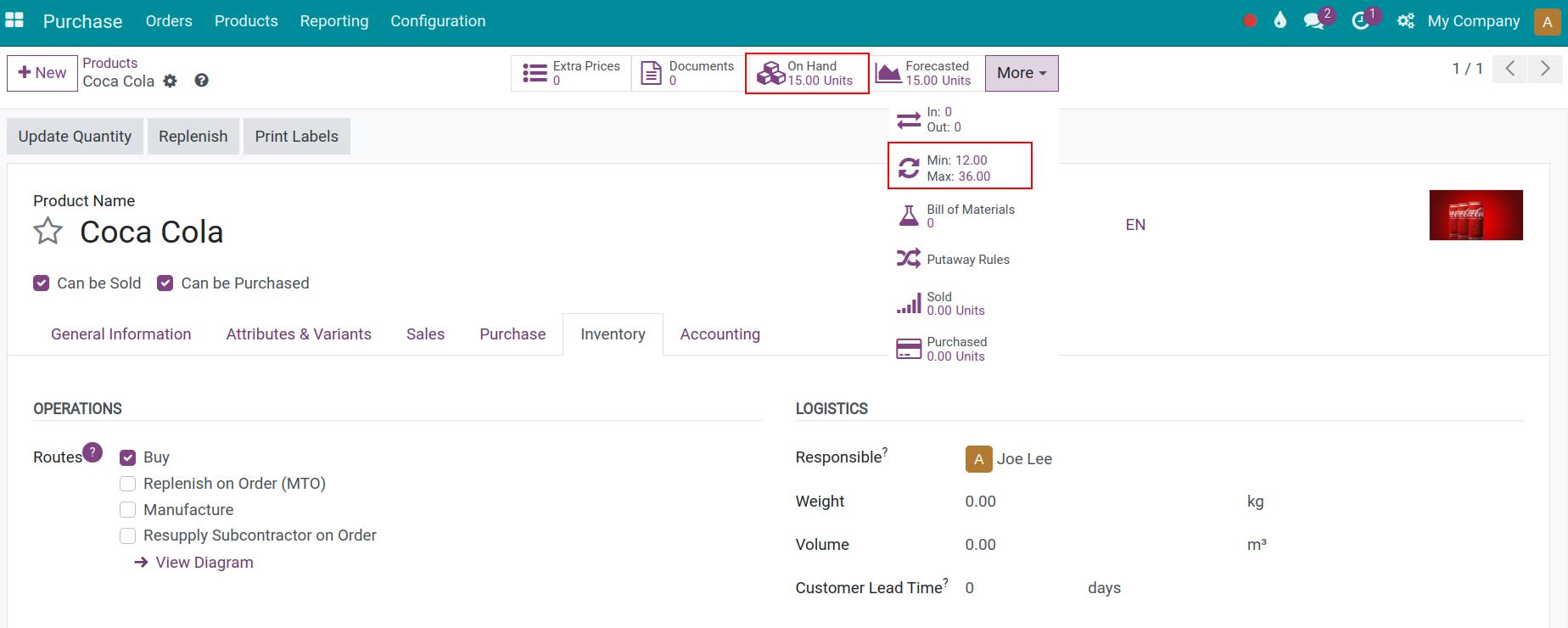 Reordering rule on a product