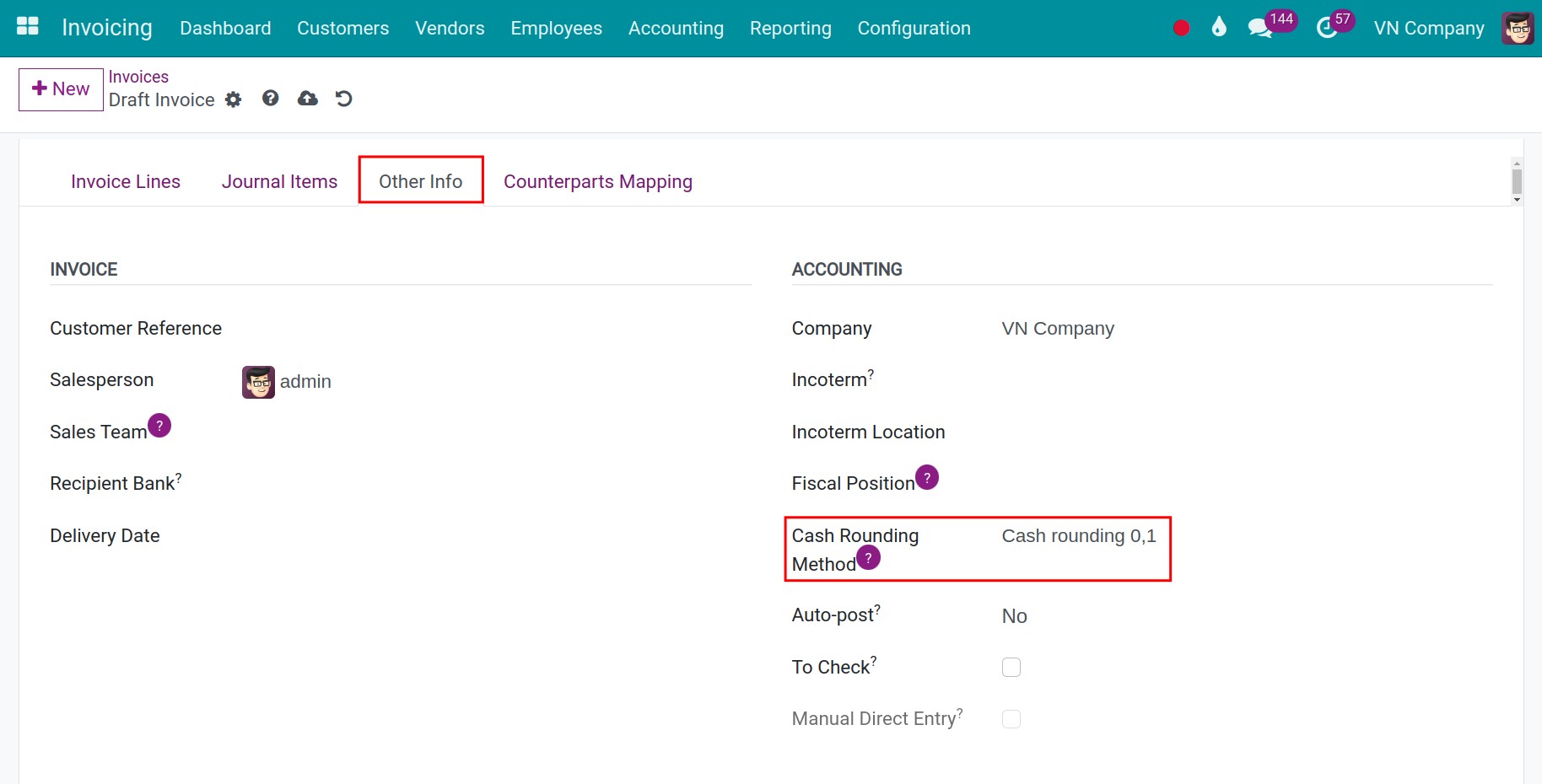 Apply cash roundings Viindoo Accounting