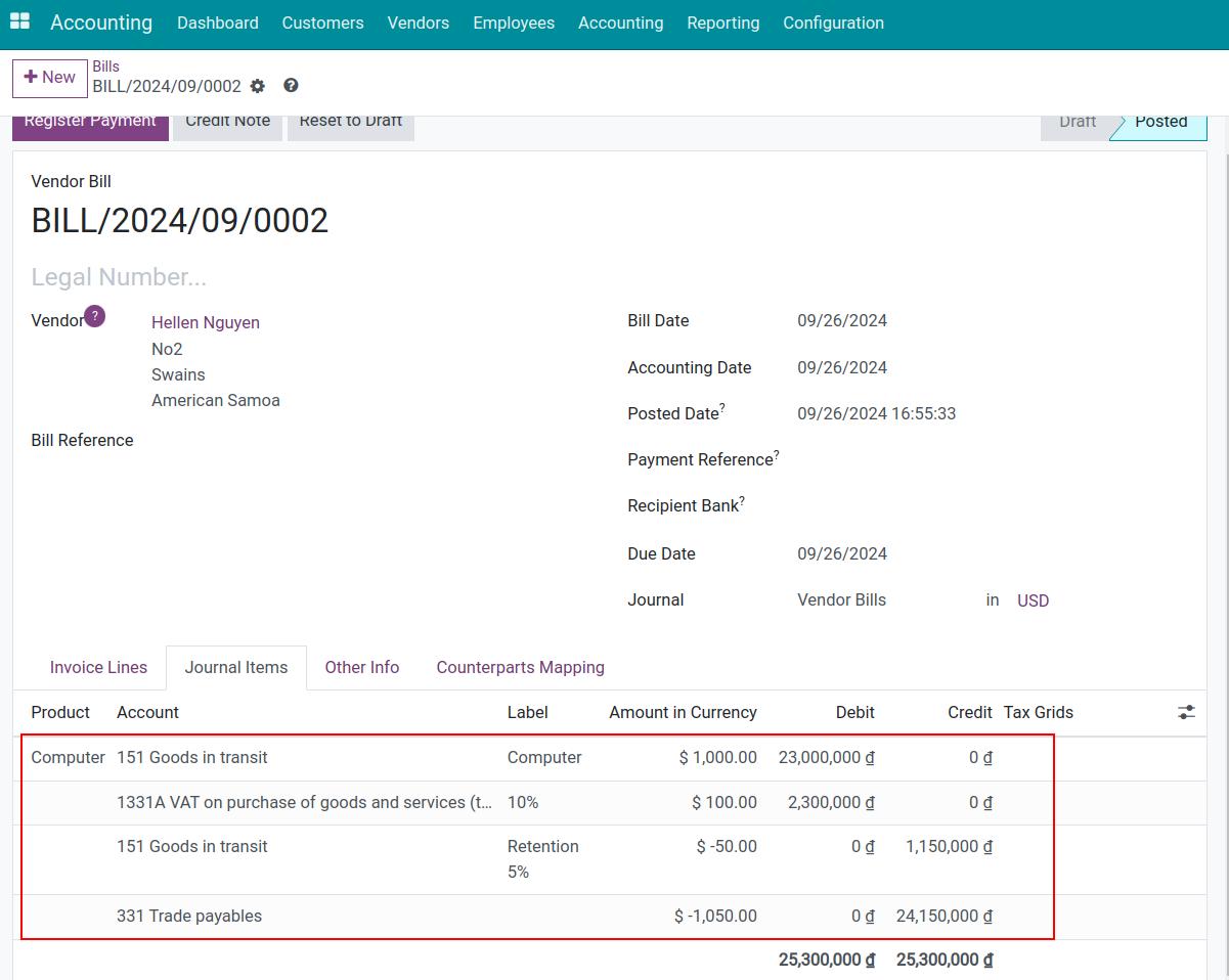 Record the withholding tax amount