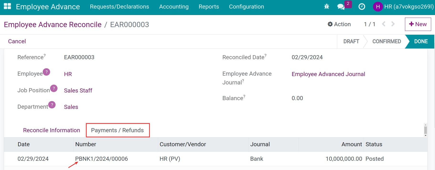 Balance payment