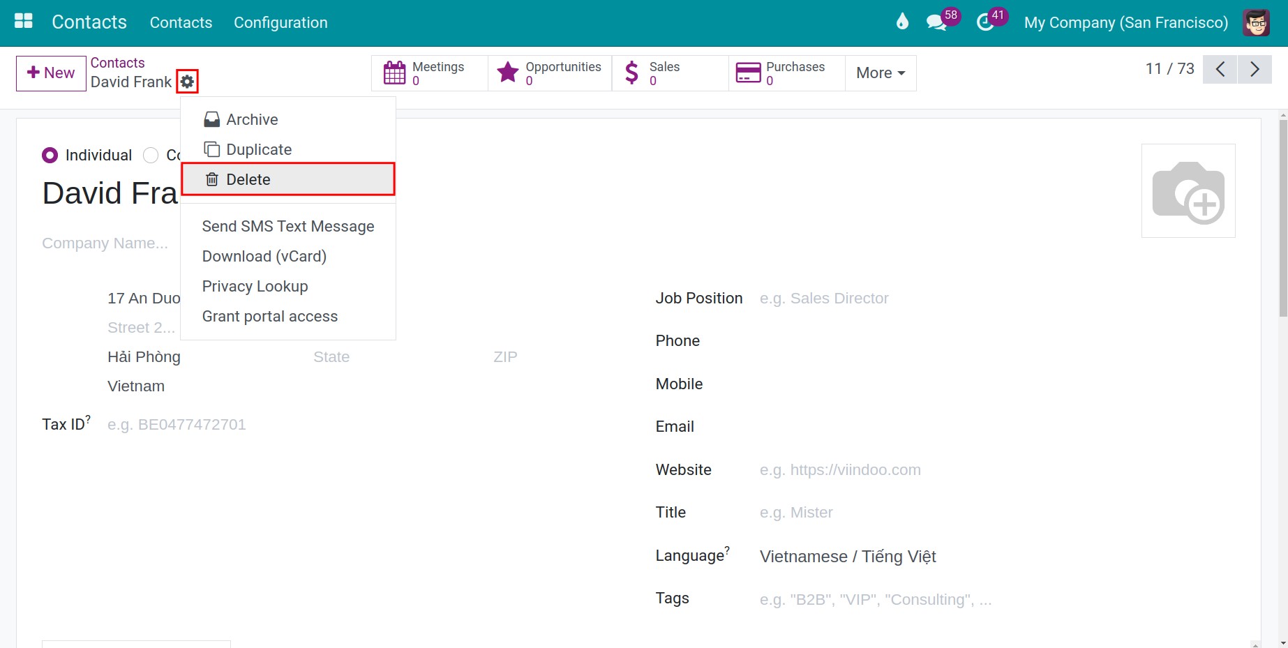 choose a contact to delete