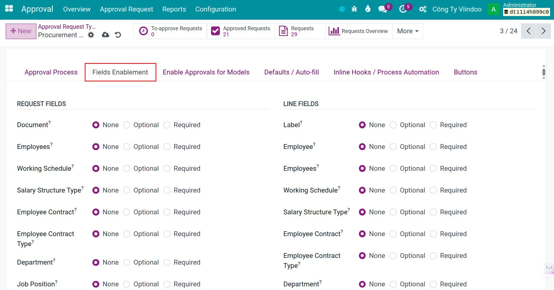 Fields Enablement configuration