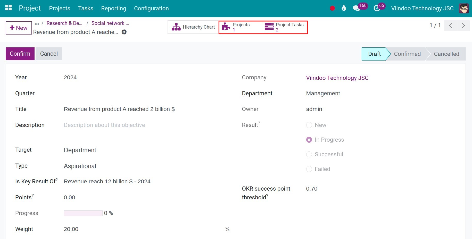 Key results interface