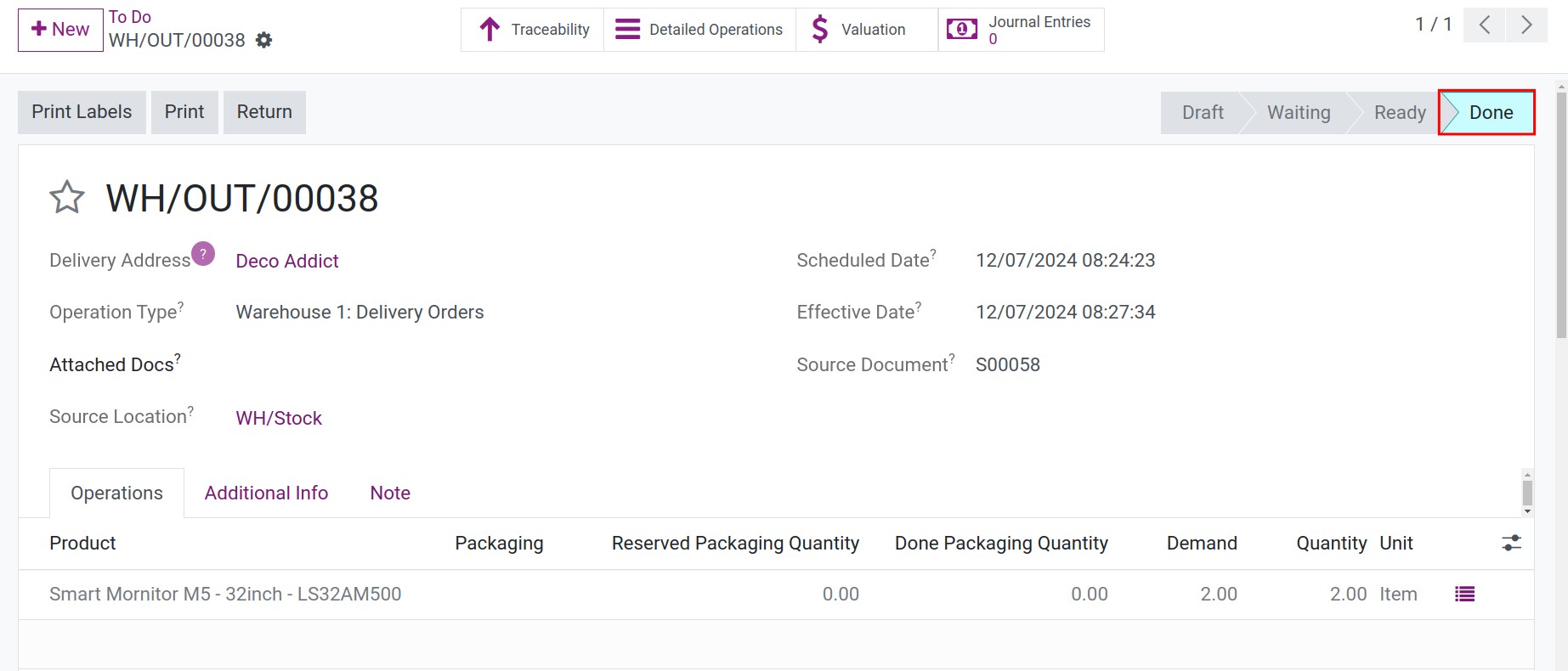 Delivery completed