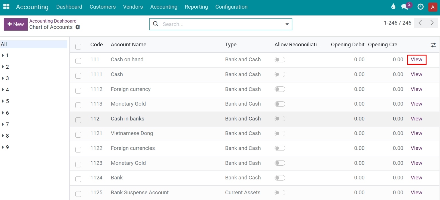 Charts of accounts Viindoo