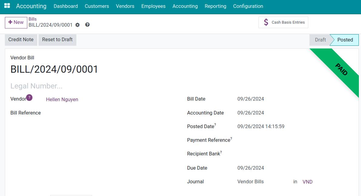 Paid vendor bill