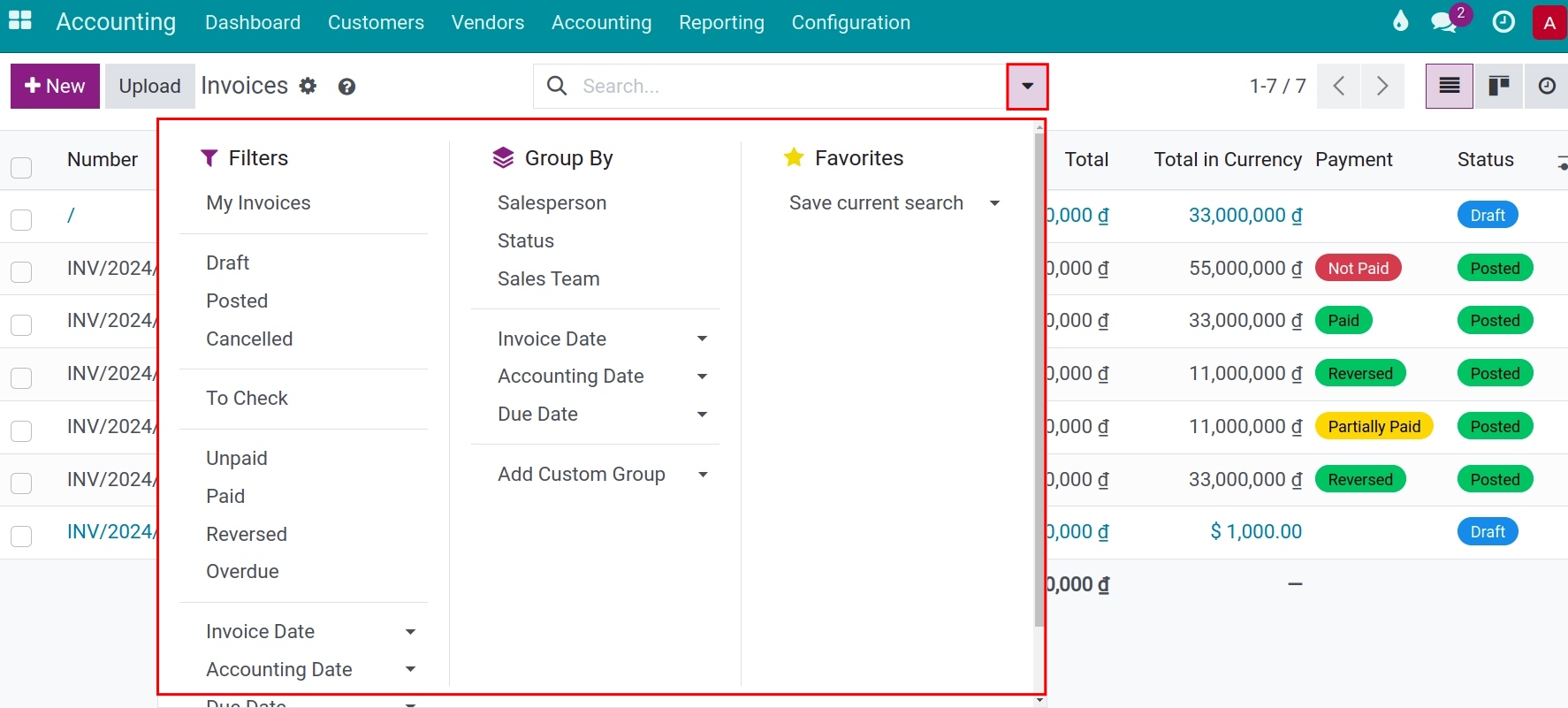 Find an invoice - Viindoo accounting software
