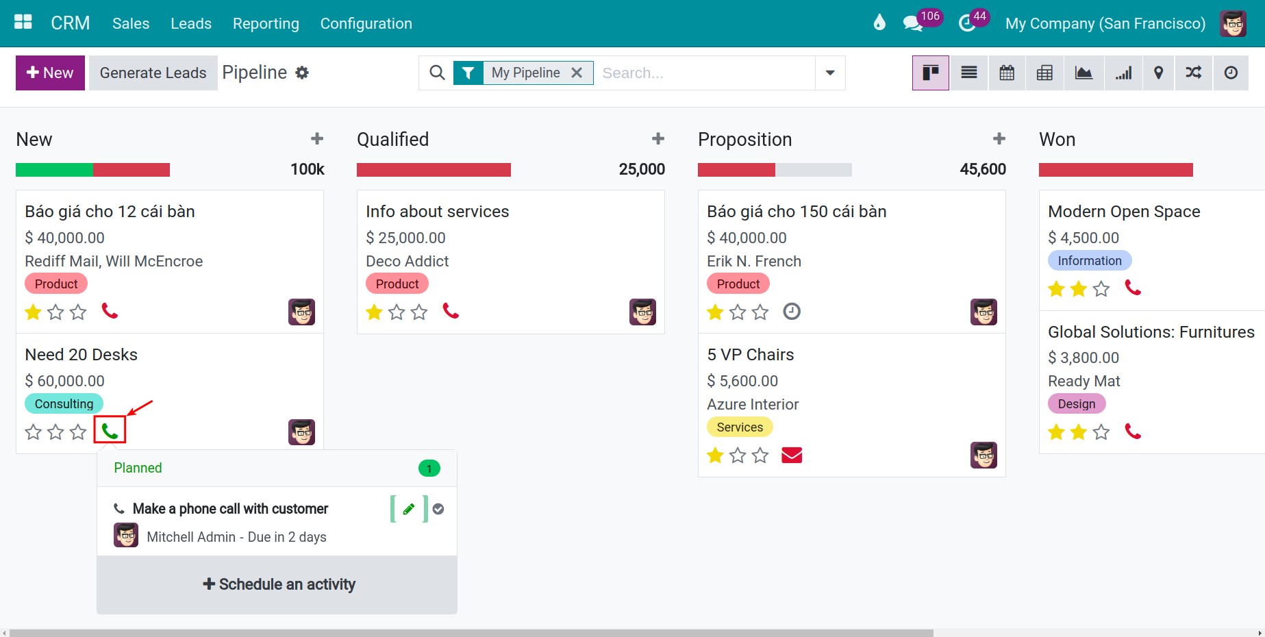 Schedule an activity crm viindoo