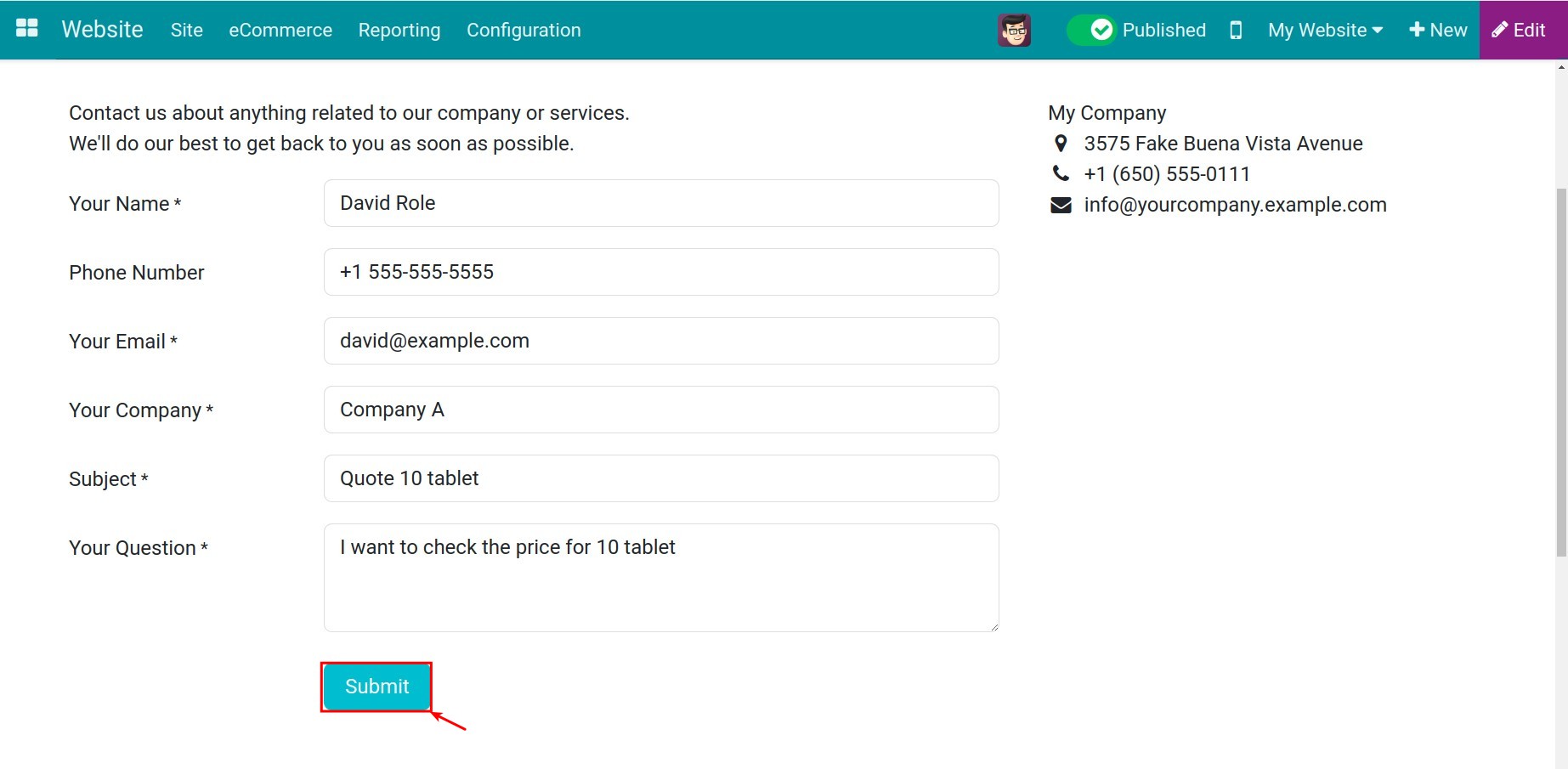 Customer enters information contact us form Viindoo