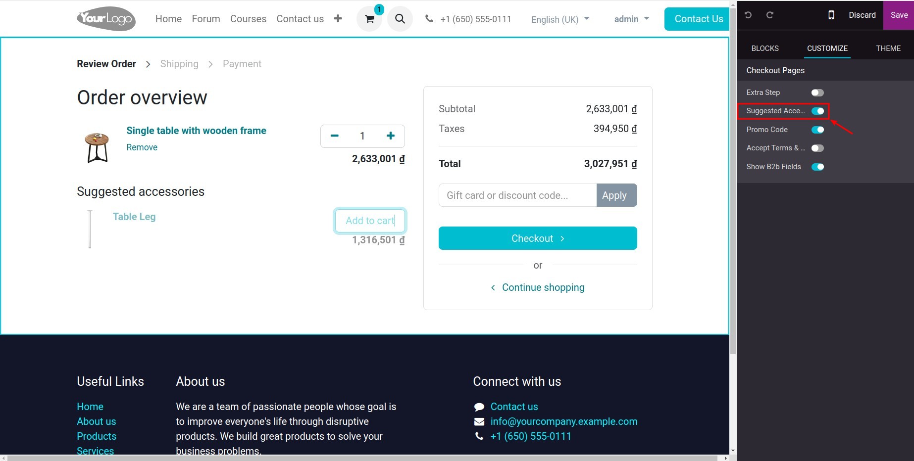 Enable accessory products in cart - Viindoo
