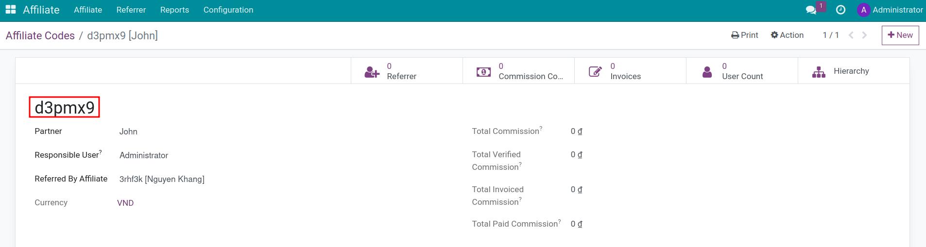 Affiliate code in Viindoo Affiliate