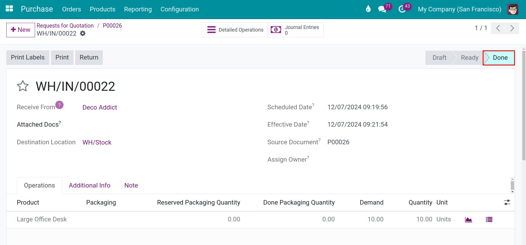 Creating the Stock transfer in Viindoo