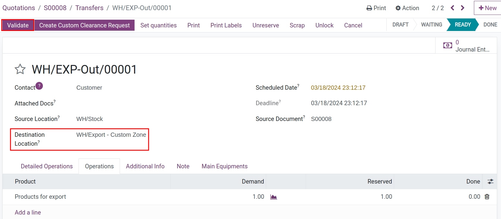 Export slip export to customs zone Viindoo