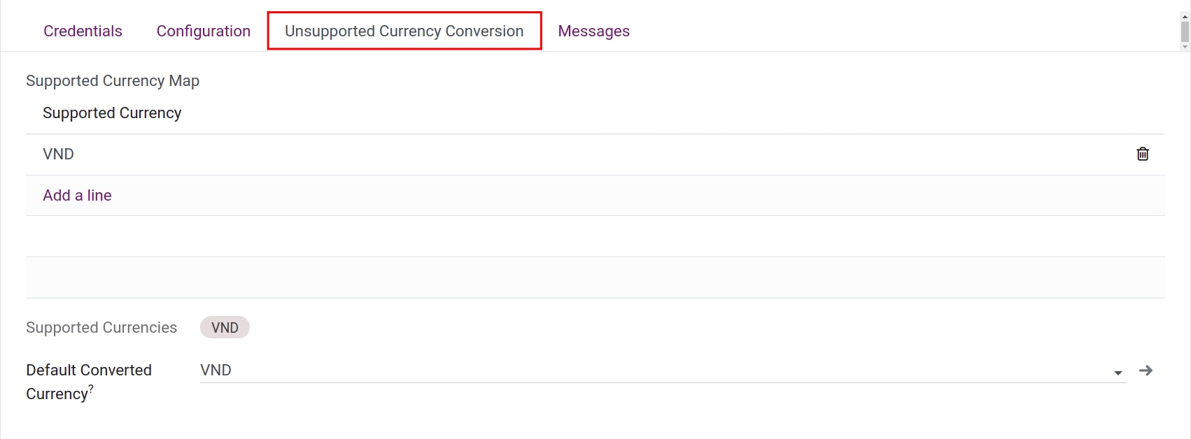 Unsupported currency conversion tab - Viindoo Accounting