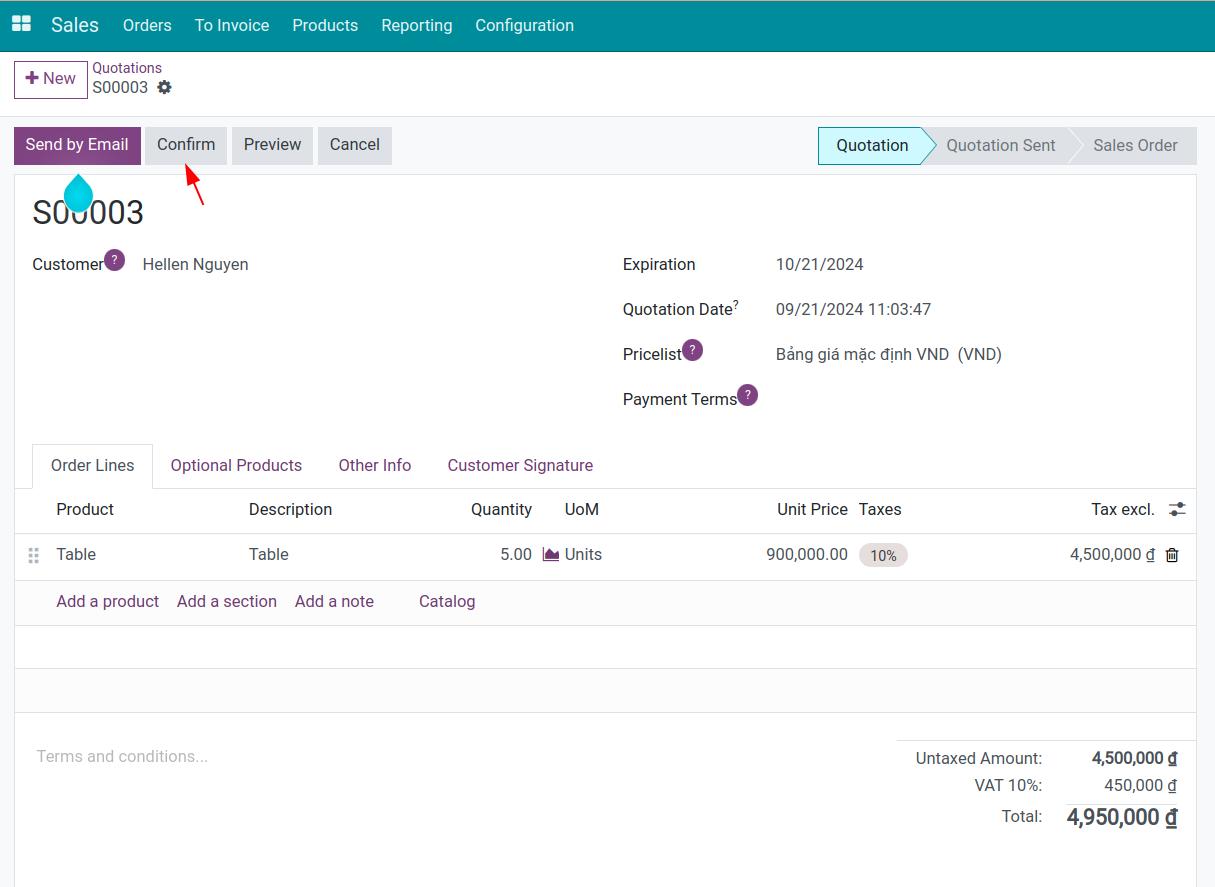 Sales order in Viindoo