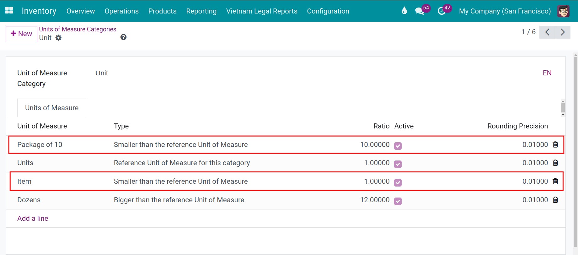 Create new UoM in Inventory software management Viindoo
