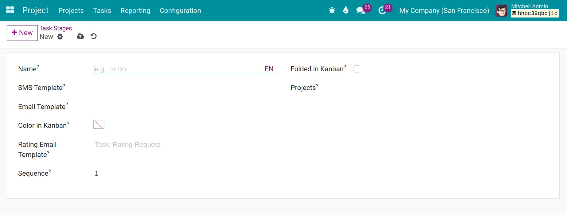Create a new task stage in Viindoo