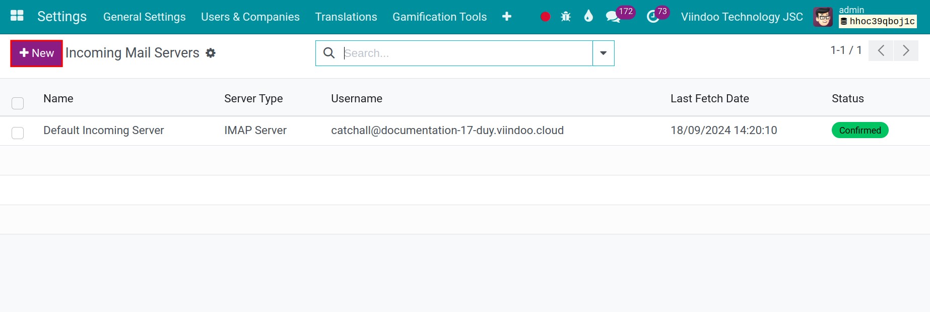Create a new incoming mail server