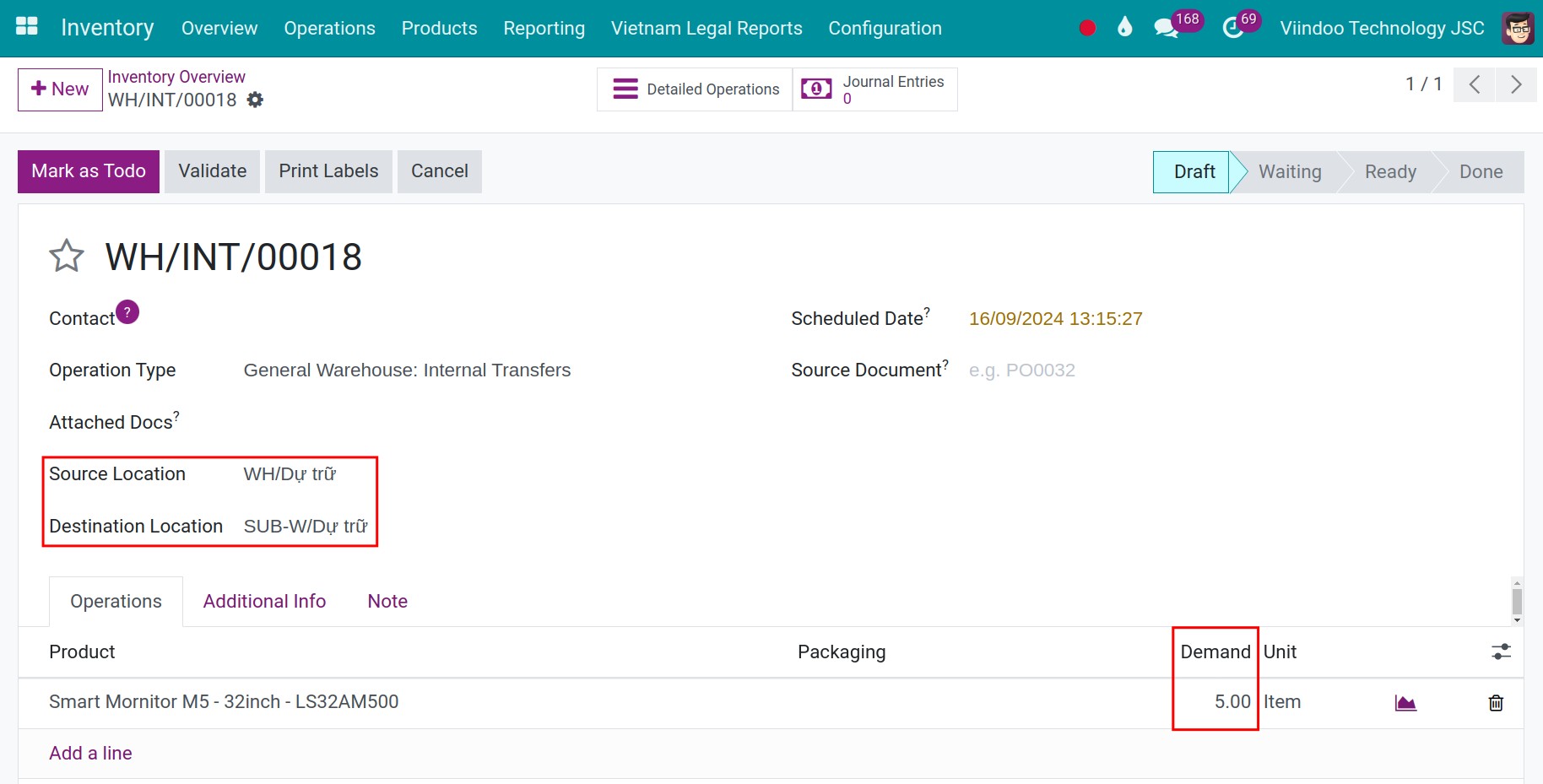 Create a transfer order