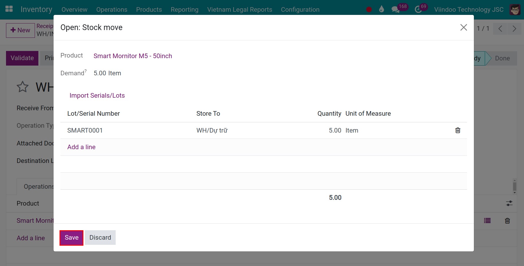 Create lot numbers for products when entering stock.