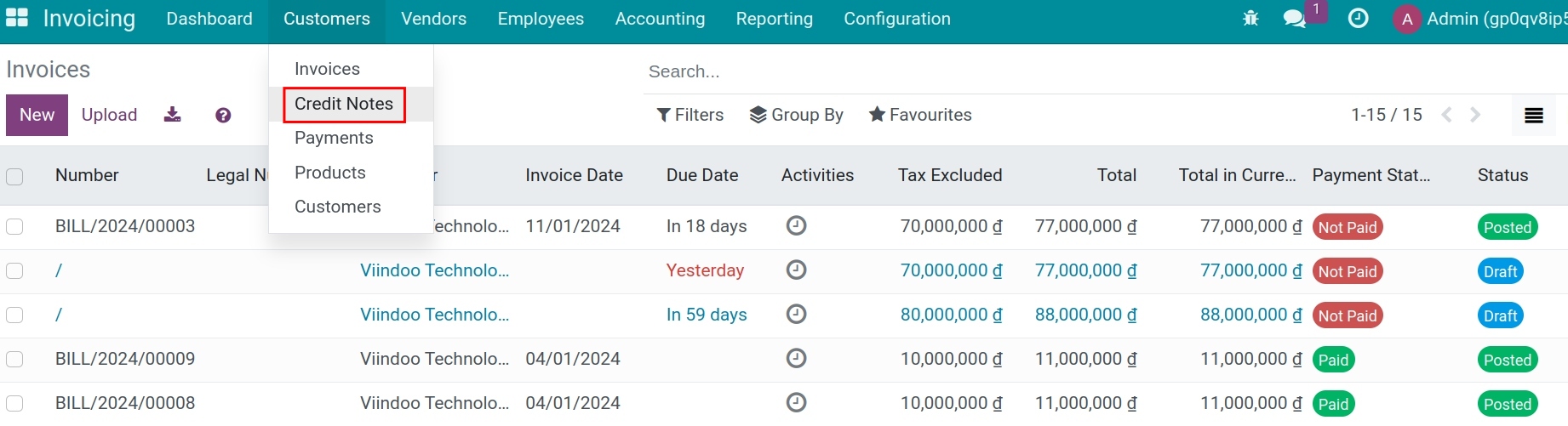 Create credit notes - Viindoo Accounting