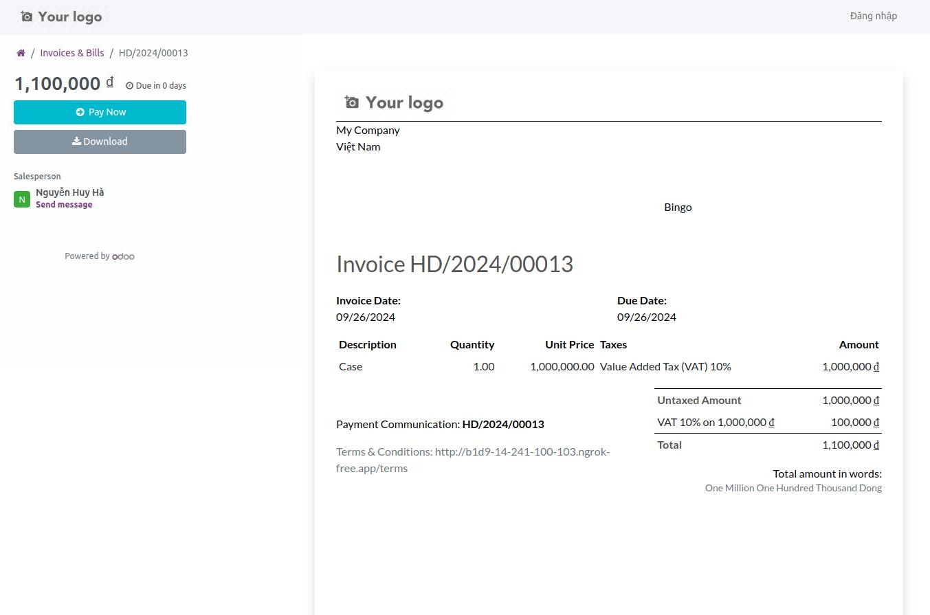 Pay invoice online - Viindoo Accounting app