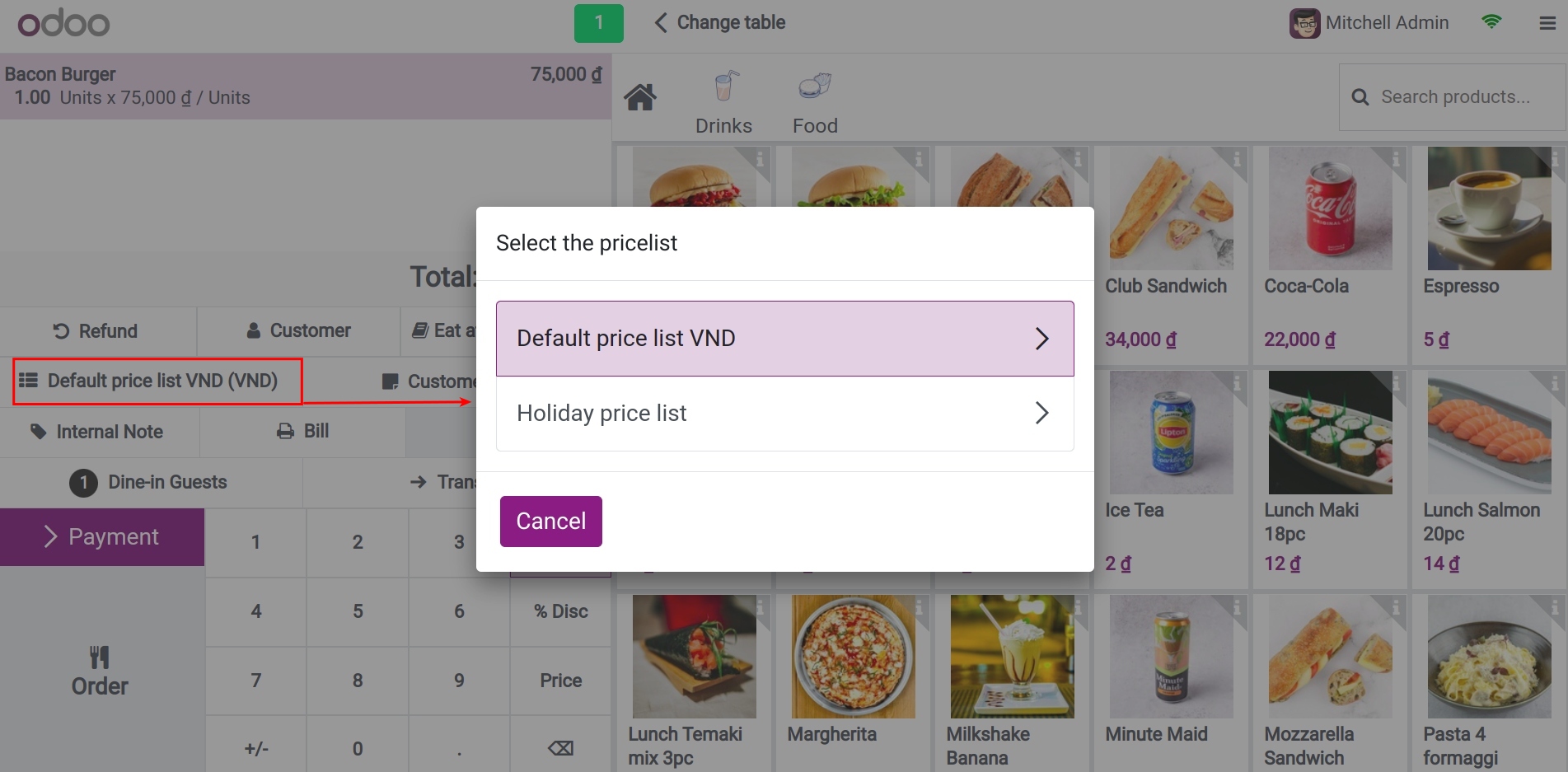 Change price list at POS