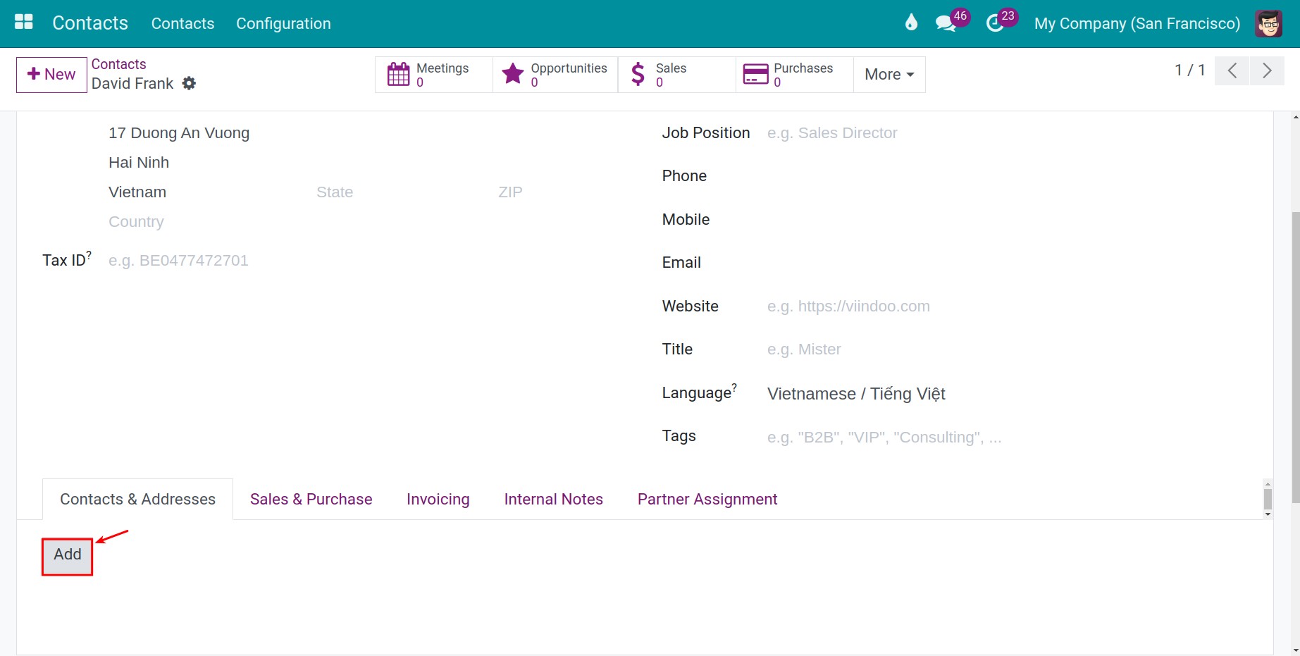 Add more Contacts & Addresses