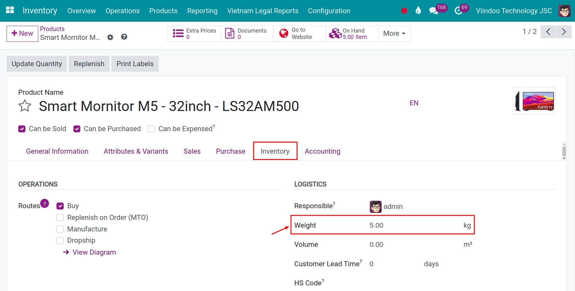 Configure product weight