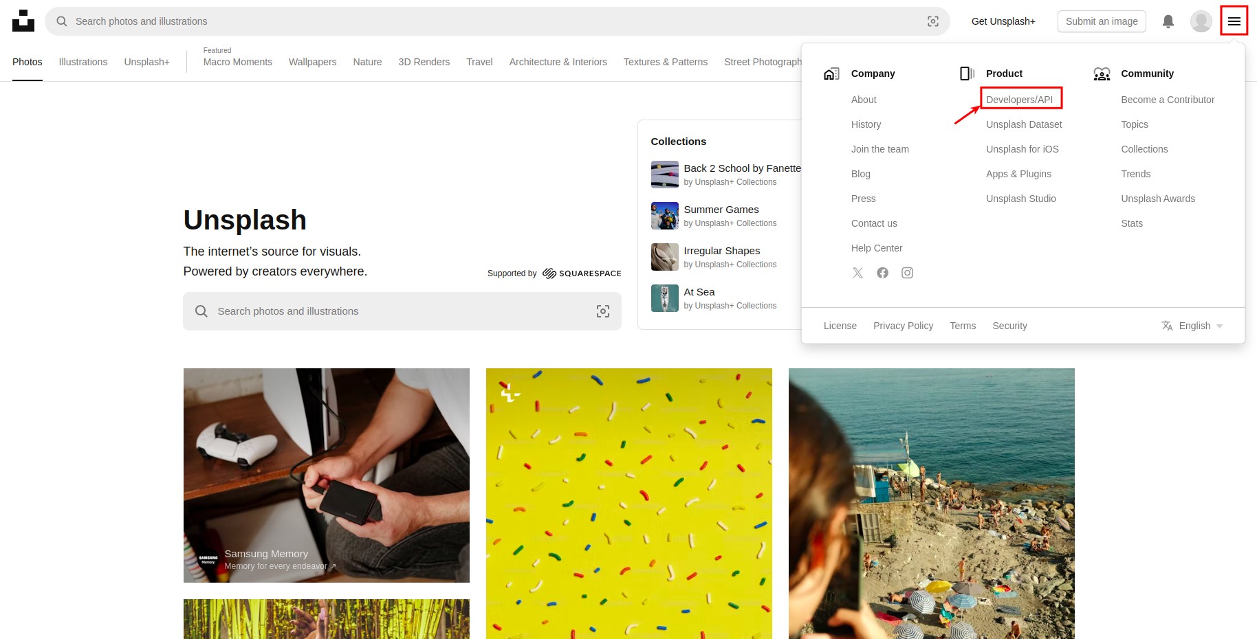 New application in Unsplash